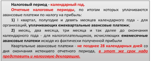 отчетные периоды по налогу на прибыль