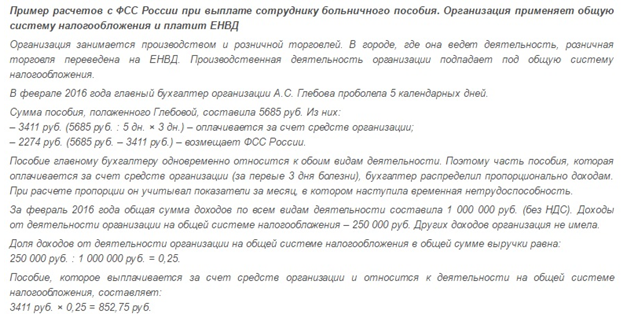 Пример возмещения по больничным листам ФСС