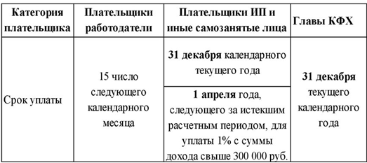 Сроки уплаты страховых взносов