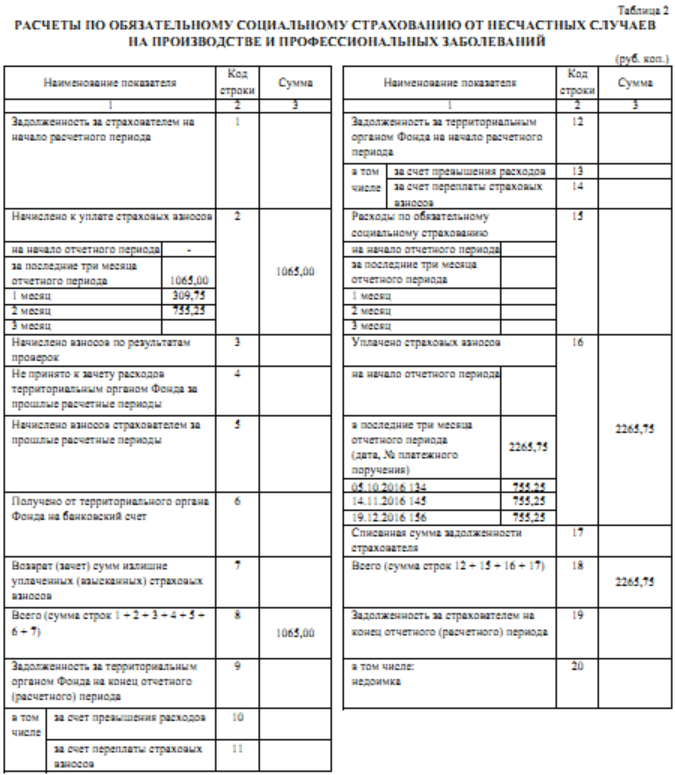 отчет промежуточный в фсс таблица 2
