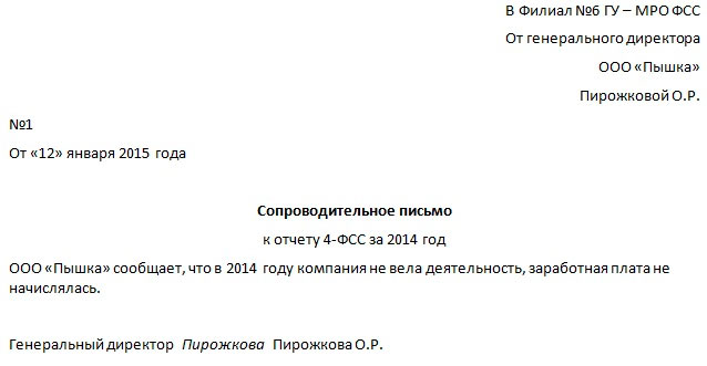 Письмо о нулевой деятельности