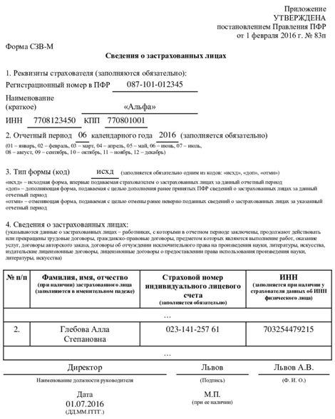 СЗВ-М при увольнении: пример заполнения